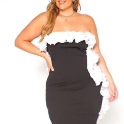 Asoph Plus Size Ruffle Trim Bodycon Tube Mini Dress
