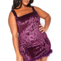 Asoph Plus Size Crushin Velvet Fuzzy Trim Mini Cami Dress -Femme Avid Sales Store 2016603 145 1