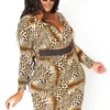 Asoph Plus Size Wild Love Long Sleeve Bodycon Mini Dress