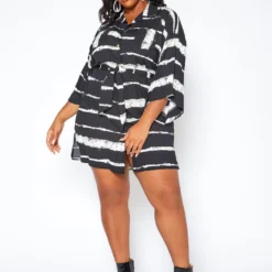 Asoph Plus Size Abstract Striped Button Front Mini Dress -Femme Avid Sales Store 2017008 001 0