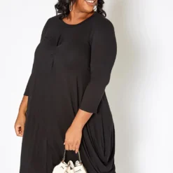 Asoph Plus Size Casual Long Sleeve Fit & Flare Mini Dress