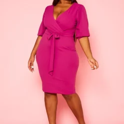 Plus Size V Neck Wrap Bodycon Mini Dress