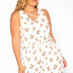 Asoph Plus Size Floral Print Sleeveless Romper