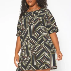 Asoph Plus Size Geometrical Striped Tee Shirt Mini Dress -Femme Avid Sales Store 2017673 001 2