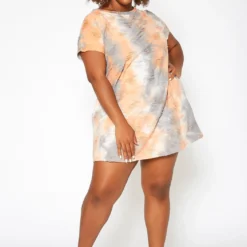 Asoph Plus Size Distressed Tie Dye Mini Dress