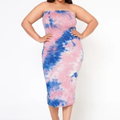 Plus Size Tie Dye Tube Midi Dress