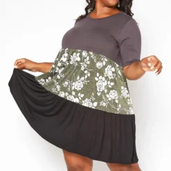 Asoph Plus Size Rose Floral Color Block Mini Dress