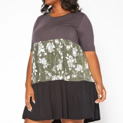 Asoph Plus Size Rose Floral Color Block Mini Dress -Femme Avid Sales Store 2017928 125 2