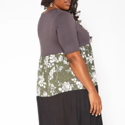 Asoph Plus Size Rose Floral Color Block Mini Dress -Femme Avid Sales Store 2017928 125 3