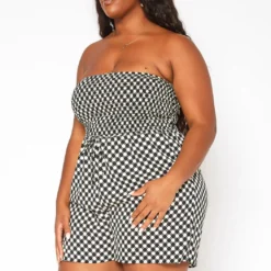 Asoph Plus Size Checker Dotted Print Tube Romper -Femme Avid Sales Store 2018033 001 1