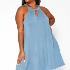 Asoph Plus Size Keyhole Front Flare Mini Dress