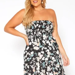 Asoph Plus Size Smocked Floral Print Mini Dress