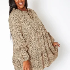 Asoph Plus Size Dotted Print Flare Mini Dress