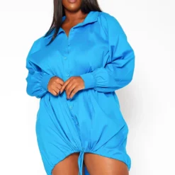 Asoph Plus Size Oversized Button Up Collar Mini Dress