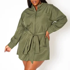 Asoph Plus Size Button Front Collar Mini Dress