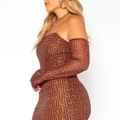 Asoph Plus Size Greek Key Print Bodycon Mini Dress & Glove Set -Femme Avid Sales Store 2018609 106 1
