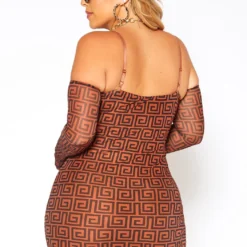 Asoph Plus Size Greek Key Print Bodycon Mini Dress & Glove Set -Femme Avid Sales Store 2018609 106 2