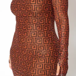 Asoph Plus Size Greek Key Print Bodycon Mini Dress & Glove Set -Femme Avid Sales Store 2018609 106 4