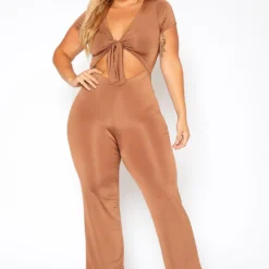 Asoph Plus Size Tie Front Satin Jumpsuit