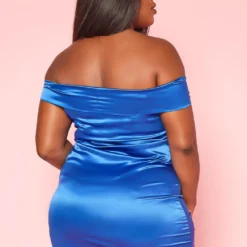Plus Size Drawstring Hem Off Shoulder Satin Dress 8 Plus Size Drawstring Hem Off Shoulder Satin Dress -Femme Avid Sales Store 2018665 003 2
