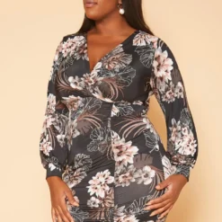 Plus Size Floral Print Bodycon Mini Dress -Femme Avid Sales Store 2018841 001 3