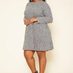 Plus Size Spotted Long Sleeve Flare Mini Dress -Femme Avid Sales Store 2019169 107 2