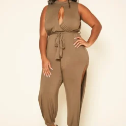 Plus Size Slit Hem Sleeveless Jumpsuit