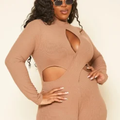 Plus Size Ribbed Knit Cut Out Romper