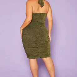 Plus Size Golden Shimmer Halter Neck Midi Dress -Femme Avid Sales Store 2019221 286 3