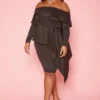 Plus Size Asymmetric Peplum Off Shoulder Mini Dress