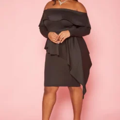 Plus Size Asymmetric Peplum Off Shoulder Mini Dress -Femme Avid Sales Store 2019335 001 2