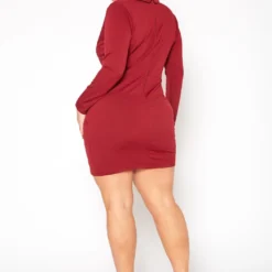 Plus Size Notch Collar Long Sleeve Mini Dress -Femme Avid Sales Store 2019384 111 3