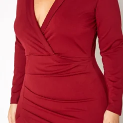 Plus Size Notch Collar Long Sleeve Mini Dress -Femme Avid Sales Store 2019384 111 4