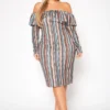Plus Size Multi Striped Off Shoulder Dress
