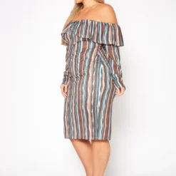Plus Size Multi Striped Off Shoulder Dress -Femme Avid Sales Store 2019553 106 2