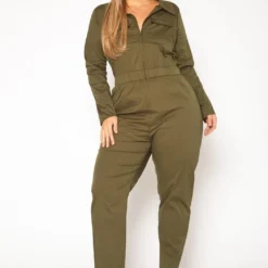 Plus Size Olive Cargo Jumpsuit