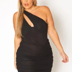 Plus Size Bustier Asymmetric Sleeve Mini Dress