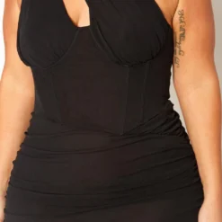 Plus Size Bustier Asymmetric Sleeve Mini Dress -Femme Avid Sales Store 2019561 001 4