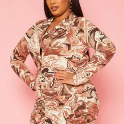 Plus Size Marble Pattern Collar Mini Dress -Femme Avid Sales Store 2019614 999 2