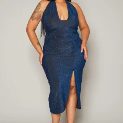 Plus Size Shimmer Halter Neck Bodycon Dress