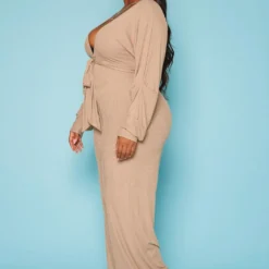 Plus Size Ribbed Deep V Neck Flare Jumpsuit -Femme Avid Sales Store 2019617 190 2