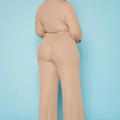 Plus Size Ribbed Deep V Neck Flare Jumpsuit -Femme Avid Sales Store 2019617 190 3