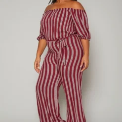 Plus Size Off Shoulder Stripe Jumpsuit -Femme Avid Sales Store 2019704 002 2