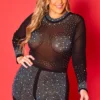 Plus Size Rhinestone Embellished Mesh Romper
