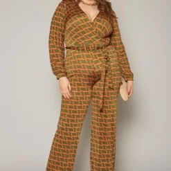Plus Size Grid Plaid Flare Jumpsuit