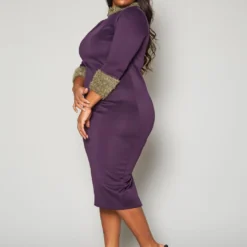 Plus Size Fuzzy Knit Trim Midi Dress -Femme Avid Sales Store 2019778 001 2