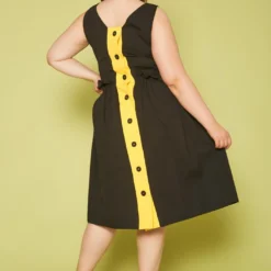 Plus Size Yellow Trim Fit & Flare Mini Dress