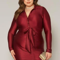 Plus Size Slinky Collar Neck Bodycon Mini Dress