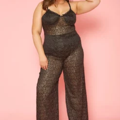 Plus Size Metallic Floral Lace Jumpsuit