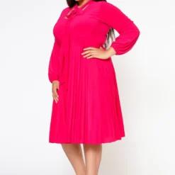 Plus Size Bow Collar Pleated Fit & Flare Dress -Femme Avid Sales Store 2019881 006 3
